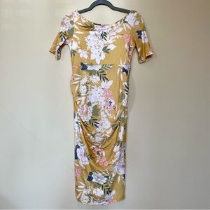 ASOS Maternity Bardot Half Sleeve Floral Yellow Dress